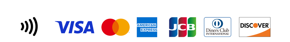 VISA、Mastercard、American Express、JCB、Diners Club、DISCOVERおよびタッチ決済に対応
